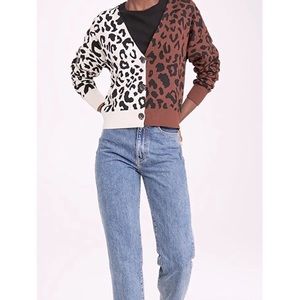 525 America Cardigan Mixed Leopard Print